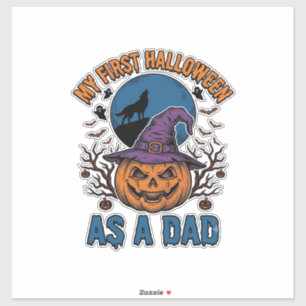 Eerste Halloween Vader Vintage Pompoen Wolf Shirt_ Sticker