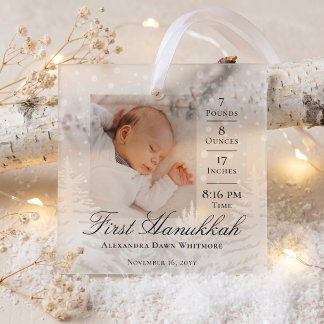 Eerste Hanukka Baby Geboorte Statistieken & Foto A Glas Ornament
