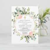 Eerste Heilige Commune Eucalyptus greenery roze go Kaart (Staand voorkant)