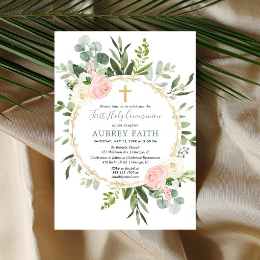 Eerste Heilige Commune Eucalyptus greenery roze go Kaart