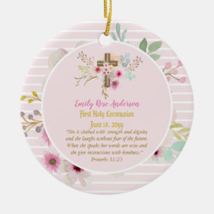 Eerste Heilige Commune PHOTO Gift Grils Pink Flowe Keramisch Ornament