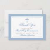 Eerste Heilige Communiaal Licht Blauw Zilver Strip Bedankkaart (Voorkant)
