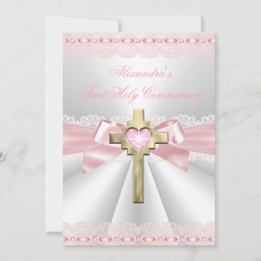 Eerste Heilige Communie 1ste Goudkruis Roze 2 Kaart (Voorkant)