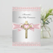 Eerste Heilige Communie 1ste Goudkruis Roze 2 Kaart (Staand voorkant)