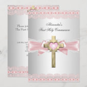 Eerste Heilige Communie 1ste Goudkruis Roze 2 Kaart (Voorkant / Achterkant)