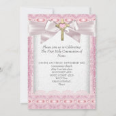 Eerste Heilige Communie 1ste Meisjes Kruisroze kan Kaart (Achterkant)