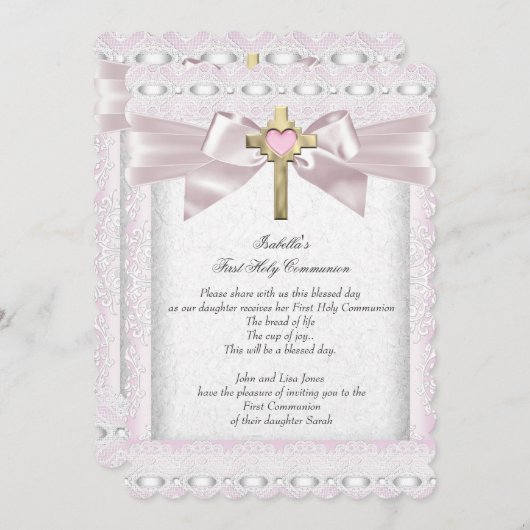 Eerste Heilige Communie 1ste Meisjes Kruisroze kan Kaart (Voorkant / Achterkant)