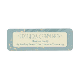 Eerste Heilige Communie Blauw Goud Retouradres Etiket