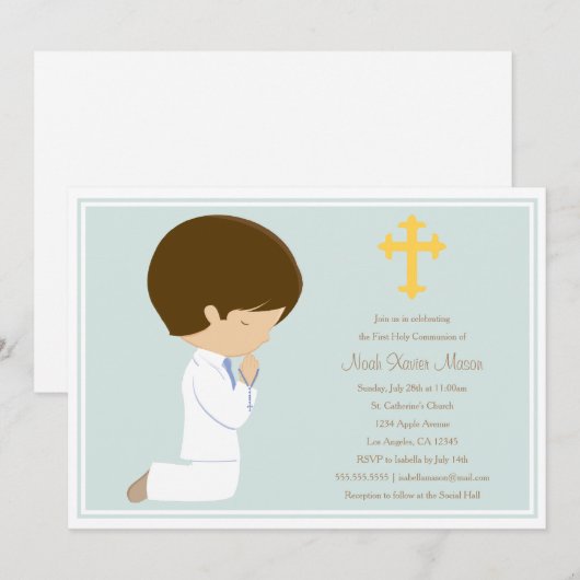 Eerste Heilige Communie - Blauw | Uitnodiging (Voorkant / Achterkant)