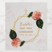 Eerste Heilige Communie Bloemen Camellia Goud Marm Wijn Etiket (Enkel label)