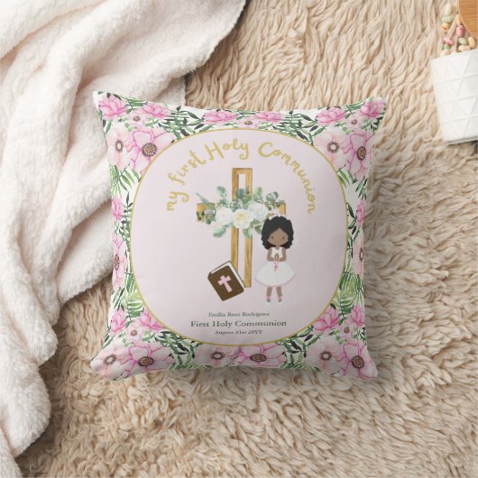 Eerste Heilige Communie Bloemen Kruis Caricatuur M Kussen (Deken)