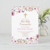 Eerste Heilige Communie Bloemen Uitnodigingen (Staand voorkant)