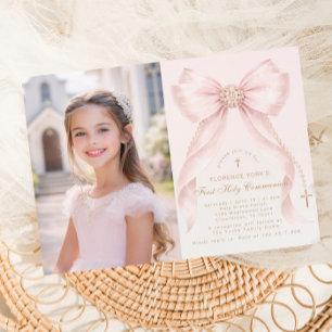 Eerste Heilige Communie Blush Roze Boog Christelij Kaart