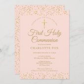 Eerste Heilige Communie Blush Roze Goud Stof Save The Date (Voorkant / Achterkant)