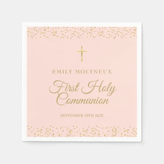 Eerste Heilige Communie Blush Roze Goud Stof Serve Servet (Voorkant)