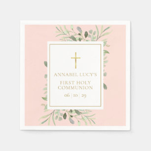Eerste Heilige Communie Blush Roze Groene Tinten Servet