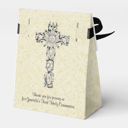 Eerste Heilige Communie Cross Host Ecru Kant Desig Bedankdoosjes (Achterkant)
