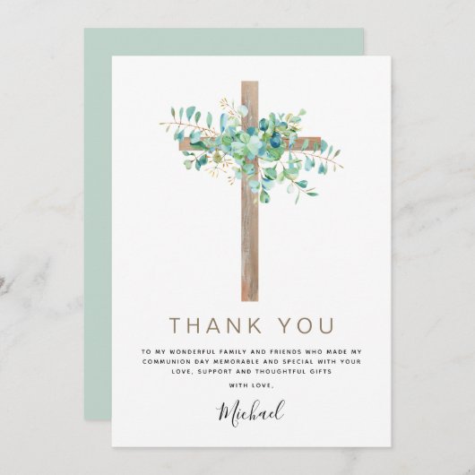 Eerste Heilige Communie Dank je Sage Eucalyptus In Kaart (Voorkant / Achterkant)