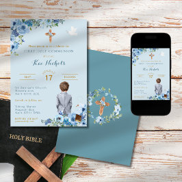 Eerste Heilige Communie Doopsel Jongen Dusky Slate Kaart