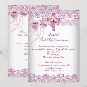 Eerste Heilige Communie Eerste Meisjes Roze Pearl  Kaart