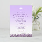 Eerste Heilige Communie Elegant Lavender Floral Kaart (Staand voorkant)