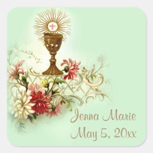 Eerste Heilige Communie Eucharistiebloemen Vierkante Sticker