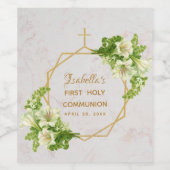 Eerste Heilige Communie Floral Lilies Gold Marble Wijn Etiket (Enkel label)
