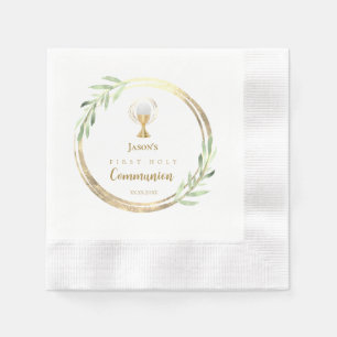 Eerste Heilige Communie gouden cirkel groen blad Servet