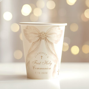 Eerste Heilige Communie Gouden Kruis Ivoren Boog Papieren Bekers
