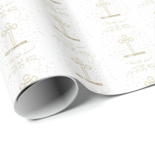 Eerste Heilige Communie Gouden Kruis met Eigen Naa Cadeaupapier