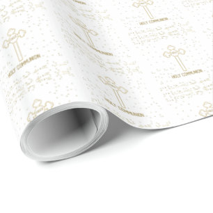 Eerste Heilige Communie Gouden Kruis met Eigen Naa Cadeaupapier