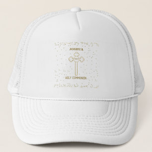 Eerste Heilige Communie Gouden Kruis met Eigen Naa Trucker Pet