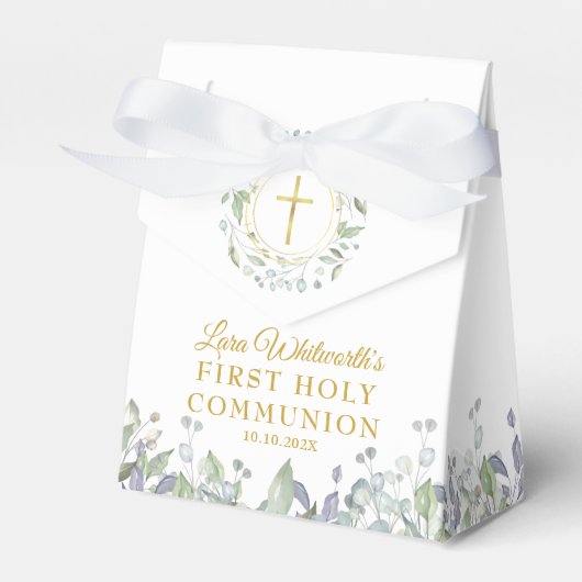 Eerste Heilige Communie Greenery Foliage Bedankdoosjes (Voorkant Zijde)