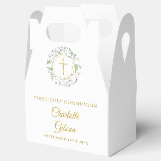 Eerste Heilige Communie Greenery Garland Gold Scri Bedankdoosjes (Geopend)