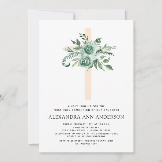 Eerste Heilige Communie Greenery Sage Eucalyptus I Kaart (Voorkant)