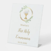 Eerste Heilige Communie groen blad Reclamebord Met Voetstuk (Voorkant)