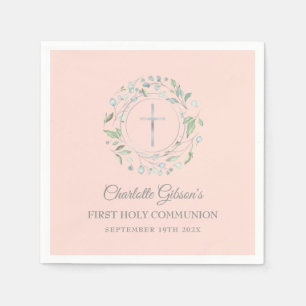 Eerste Heilige Communie Groene Blush Roze Zilver Servet