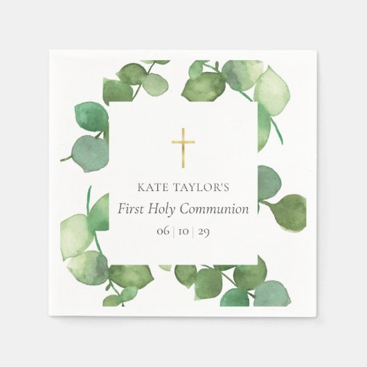 Eerste Heilige Communie Groene Eucalyptus Servet (Voorkant)