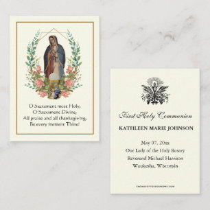 Eerste Heilige Communie Guadalupe-gebed  Visitekaartje