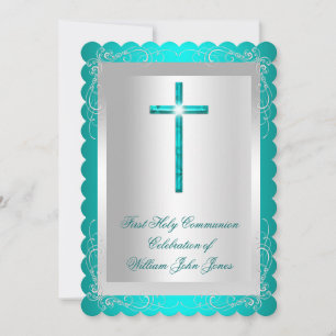 Eerste Heilige Communie jongen Zilver Jade Teal 2 Kaart