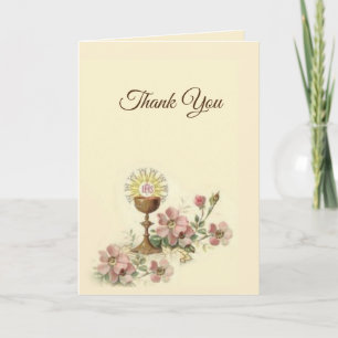 Eerste Heilige Communie Katholieke Bloemen Dank u Bedankkaart