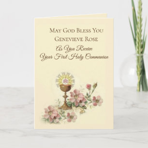 Eerste Heilige Communie Kelk Host Bloemen Kaart