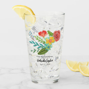 Eerste Heilige Communie Kleurrijke Bloemen  Glas