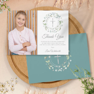 Eerste Heilige Communie Lauwerkrans Foto Bedankkaart