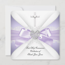 Eerste Heilige Communie Lavender Silver Heart Girl Kaart