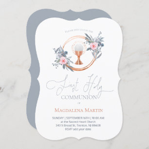 Eerste Heilige Communie meisje bloemendecor Uitnod Kaart