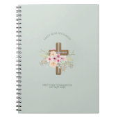 Eerste Heilige Communie meisjes Bloemenkruis Perso Notitieboek (Voorkant)
