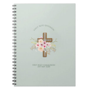 Eerste Heilige Communie meisjes Bloemenkruis Perso Notitieboek