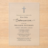 Eerste Heilige Communie Moderne Elegante Frosted Acryl Uitnodigingen (Voorkant)