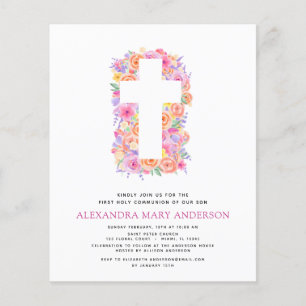 Eerste Heilige Communie pastel bloemen roze goedko Flyer